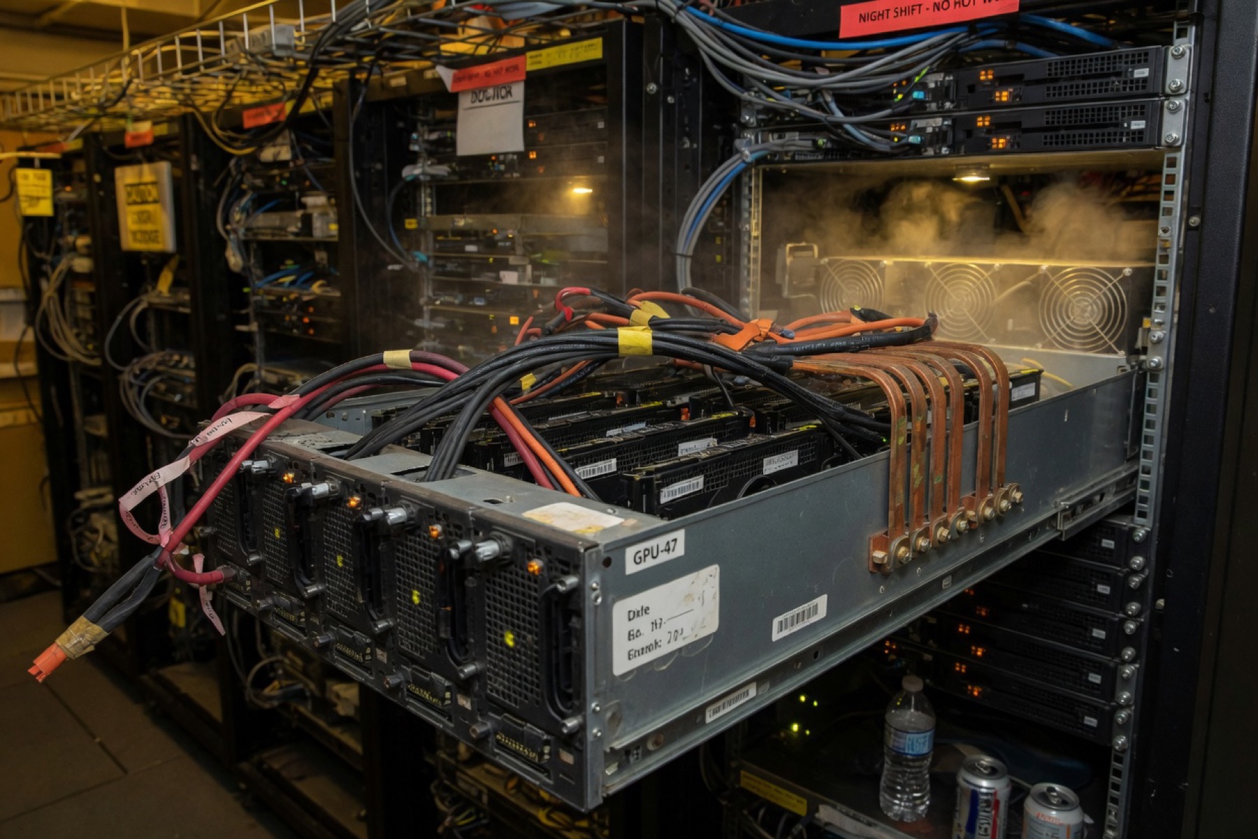 A GPU chassis pulled from a live rack